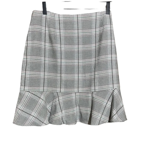 NWT LOFT GRAY BLACK WHITE PINK PLAID MINI PENCIL‎ SKIRT WITH RUFFLED HEM SIZE 10 - Picture 1 of 8